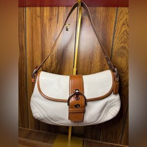 Coach Soho White and Tan Leather Shoulder Bag